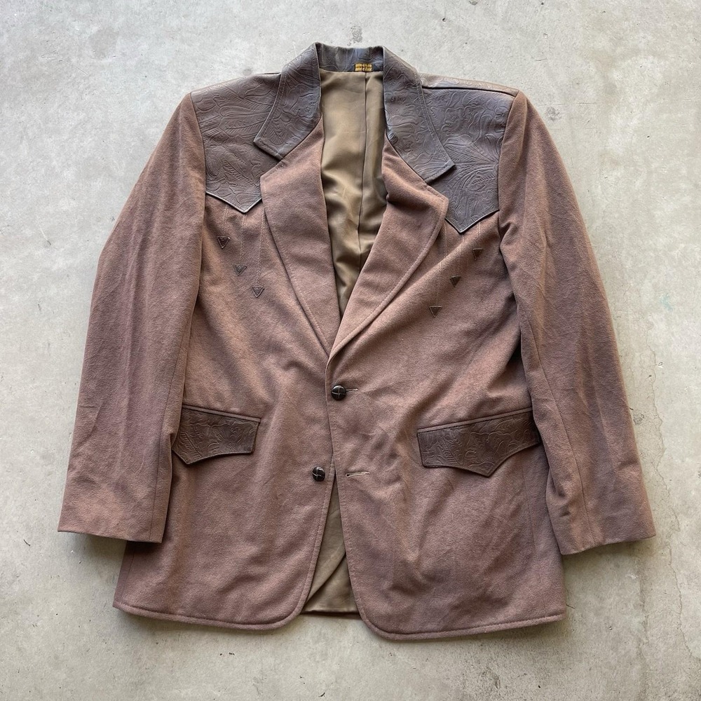 Vintage Blazer Jacket Sz 40 Pioneer Wear Brown Western Leather Yoke 70s 80s